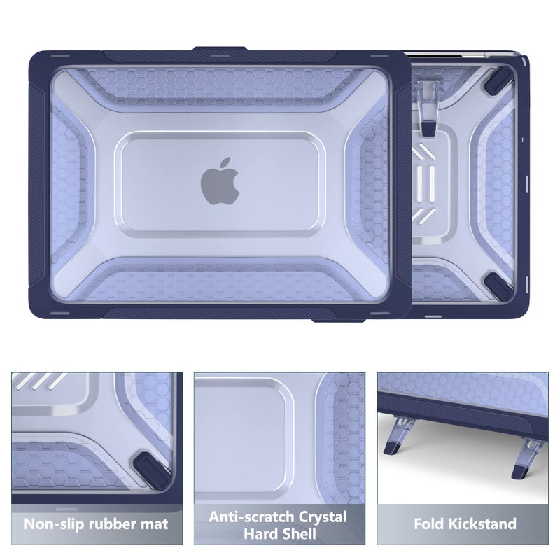 Batianda Protective Case for MacBook Air 13 inch 2020 2019 Release A2337 M1 A2179 A1932 with Touch ID Heavy Duty Honeycomb Hard Shell with Slim TPU Bumper and Fold Kickstand & Keyboard Cover Navy Blue - Image 5